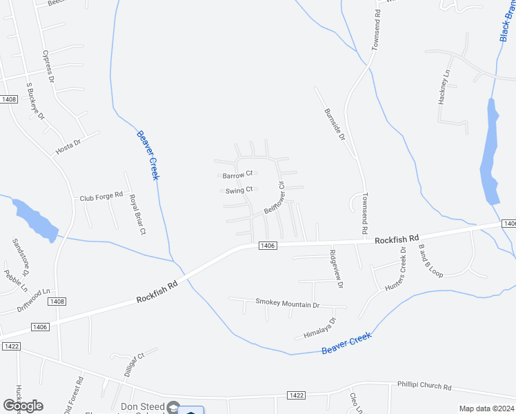 map of restaurants, bars, coffee shops, grocery stores, and more near 300 Bellflower Circle in Raeford