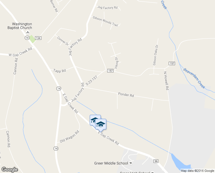 map of restaurants, bars, coffee shops, grocery stores, and more near 205 Ponder Road in Greer