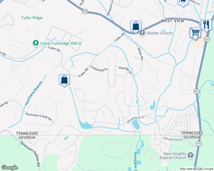 map of restaurants, bars, coffee shops, grocery stores, and more near 1306 Timbercrest Lane in Chattanooga
