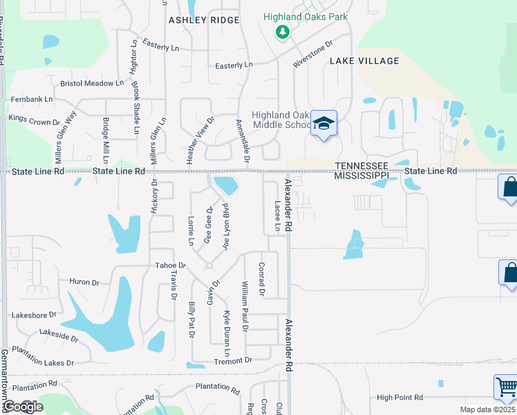 map of restaurants, bars, coffee shops, grocery stores, and more near 9373 Bryant Trent Boulevard in Olive Branch