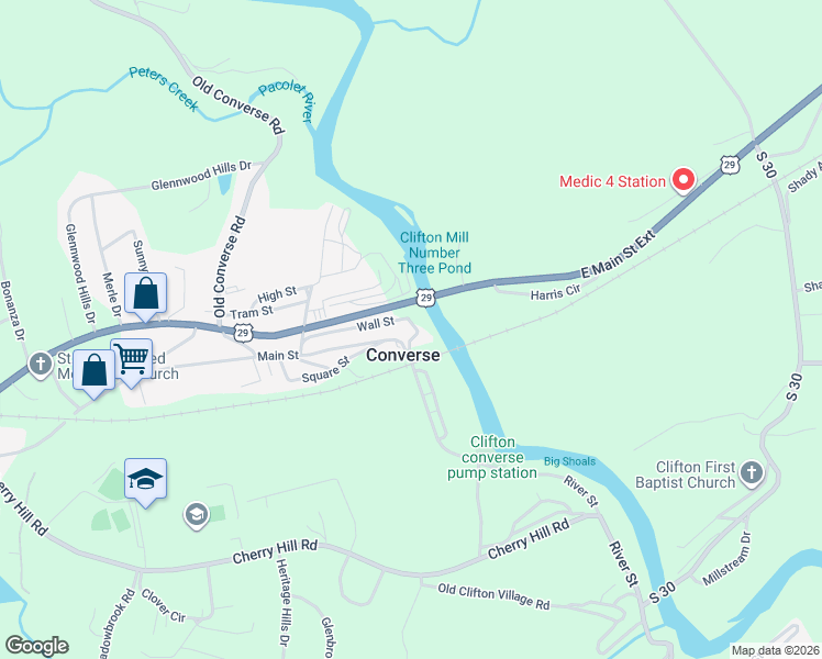 map of restaurants, bars, coffee shops, grocery stores, and more near in Converse