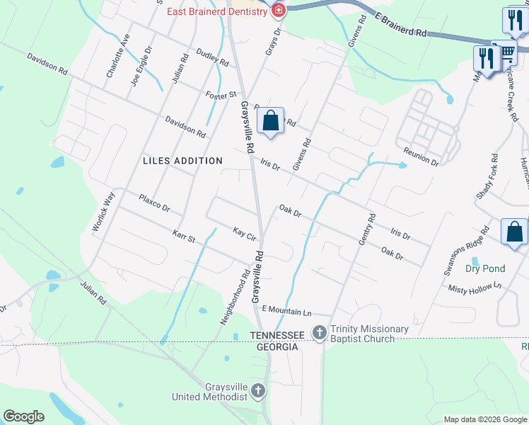 map of restaurants, bars, coffee shops, grocery stores, and more near 808 Graysville Road in Chattanooga