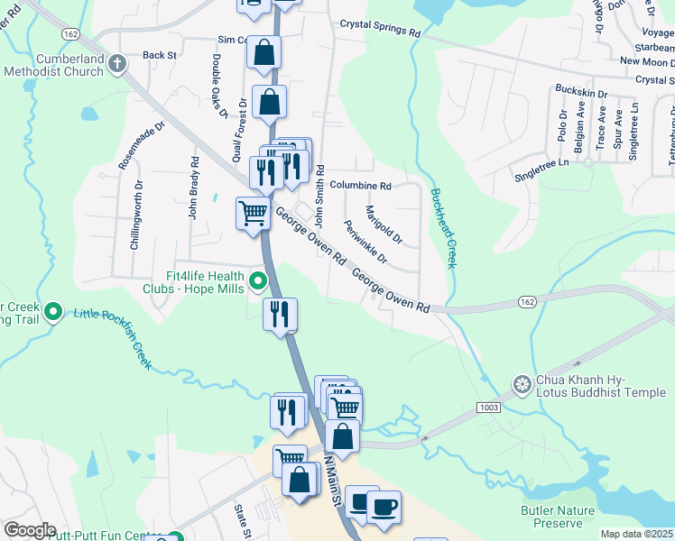 map of restaurants, bars, coffee shops, grocery stores, and more near 4351 Baxley Street in Fayetteville
