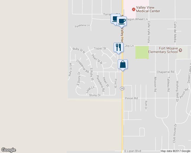 map of restaurants, bars, coffee shops, grocery stores, and more near 5645 Pasadena Road in Fort Mohave