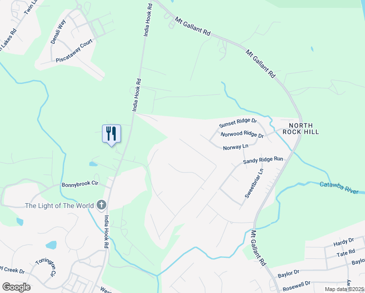 map of restaurants, bars, coffee shops, grocery stores, and more near 2428 Creek Crossing in Rock Hill