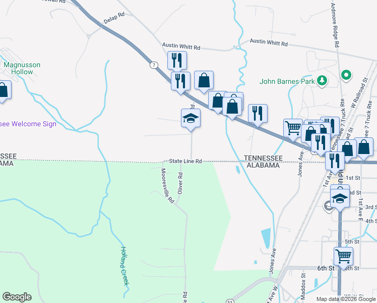 map of restaurants, bars, coffee shops, grocery stores, and more near 25831 State Line Road West in Ardmore