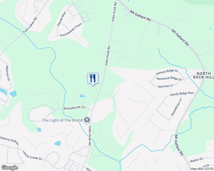 map of restaurants, bars, coffee shops, grocery stores, and more near 3152 India Hook Road in Rock Hill