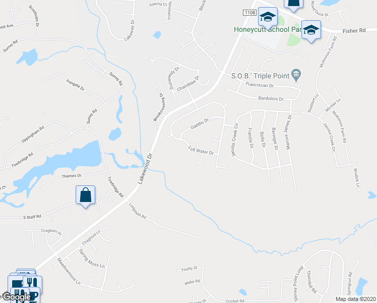 map of restaurants, bars, coffee shops, grocery stores, and more near 2564 Lull Water Drive in Fayetteville