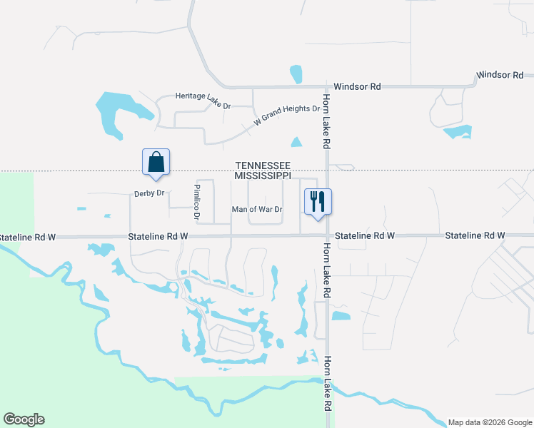 map of restaurants, bars, coffee shops, grocery stores, and more near 9121 Harness Cove in Southaven