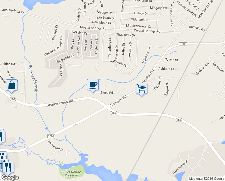 map of restaurants, bars, coffee shops, grocery stores, and more near 5020 Steed Road in Fayetteville