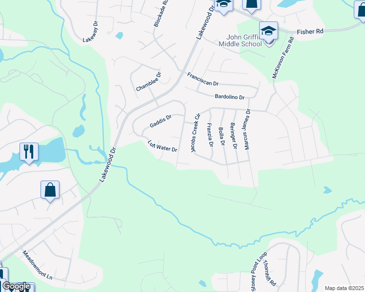 map of restaurants, bars, coffee shops, grocery stores, and more near 2328 Lull Water Drive in Fayetteville