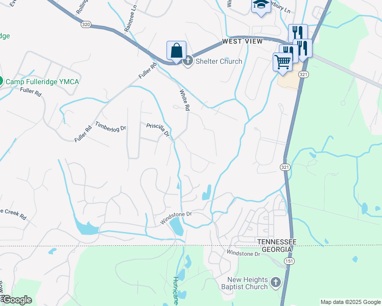map of restaurants, bars, coffee shops, grocery stores, and more near 400 Sweet Pecan Lane in Chattanooga