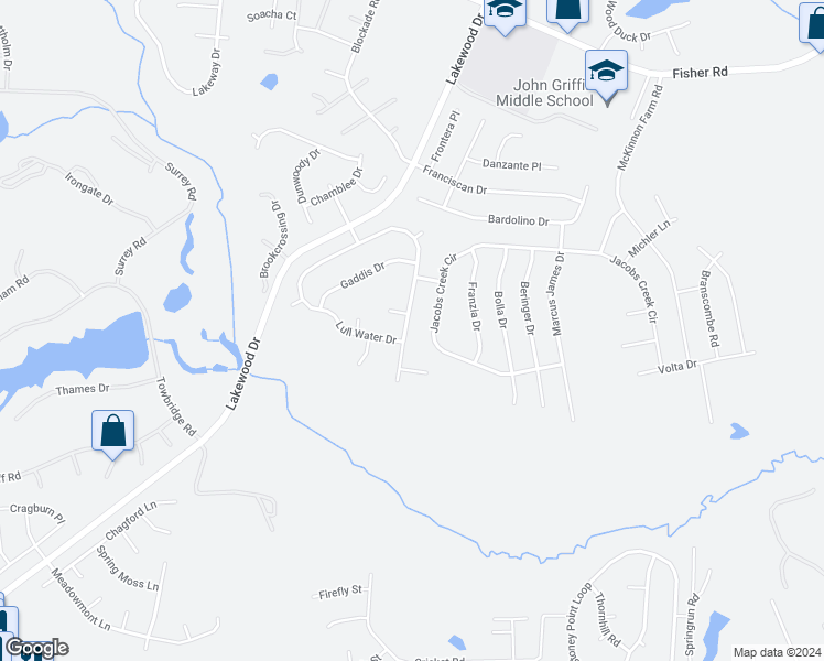 map of restaurants, bars, coffee shops, grocery stores, and more near 2328 Lull Water Drive in Fayetteville