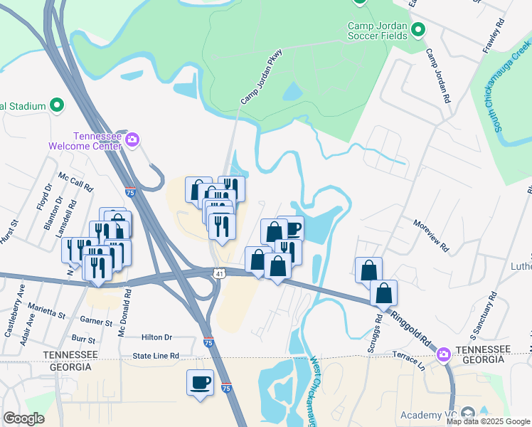 map of restaurants, bars, coffee shops, grocery stores, and more near 1286 Wright Street in Chattanooga