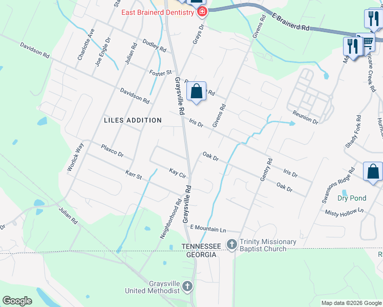 map of restaurants, bars, coffee shops, grocery stores, and more near 832 Graysville Road in Chattanooga