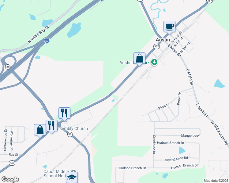 map of restaurants, bars, coffee shops, grocery stores, and more near 2810 Arkansas 367 in Austin