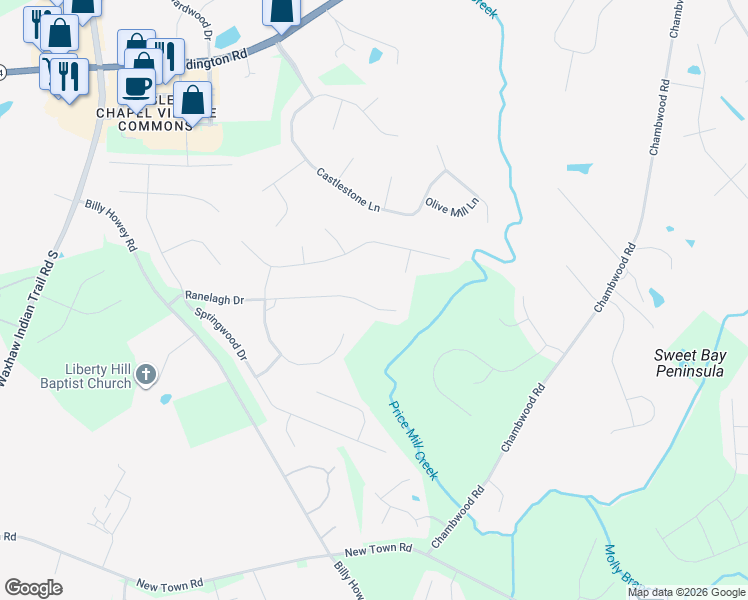 map of restaurants, bars, coffee shops, grocery stores, and more near 427 Ranelagh Drive in Waxhaw