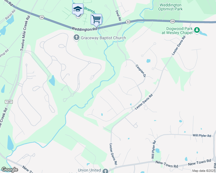 map of restaurants, bars, coffee shops, grocery stores, and more near 401 Deer Brush Ln in Waxhaw