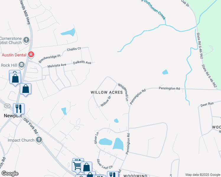 map of restaurants, bars, coffee shops, grocery stores, and more near 685 Willow Street in Rock Hill