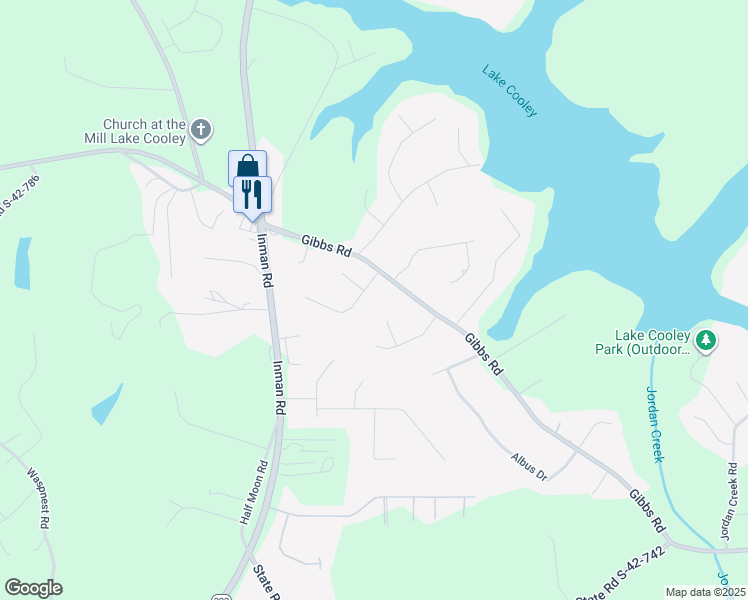 map of restaurants, bars, coffee shops, grocery stores, and more near 242 Gibbs Road in Wellford