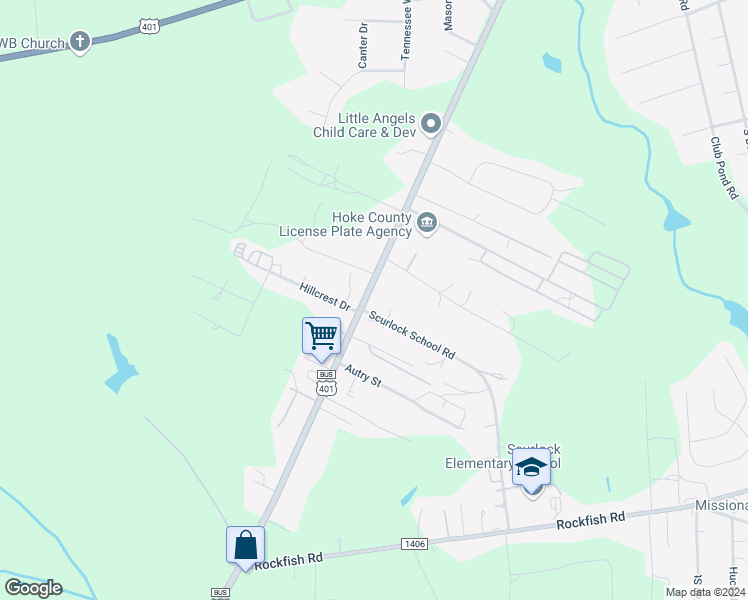 map of restaurants, bars, coffee shops, grocery stores, and more near 2928 U.S. 401 Business in Raeford