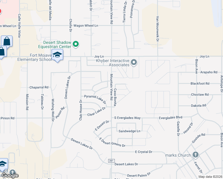 map of restaurants, bars, coffee shops, grocery stores, and more near 5637 Mountain View Road in Fort Mohave