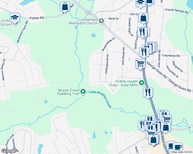 map of restaurants, bars, coffee shops, grocery stores, and more near 5913 Idol Court in Fayetteville