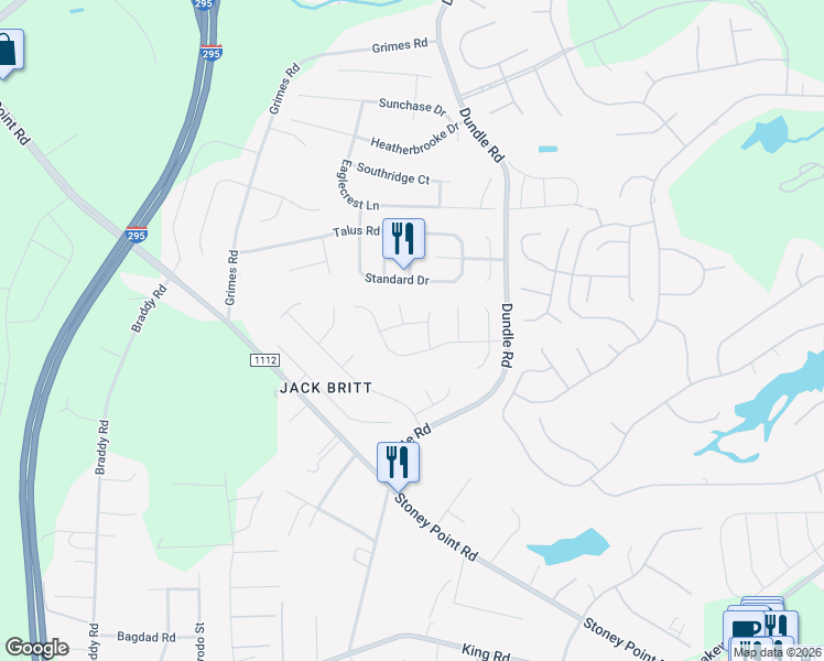 map of restaurants, bars, coffee shops, grocery stores, and more near 7111 Cardale Drive in Fayetteville