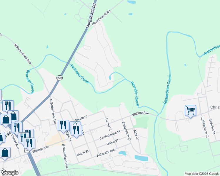 map of restaurants, bars, coffee shops, grocery stores, and more near 705 Creekridge Drive in Monroe
