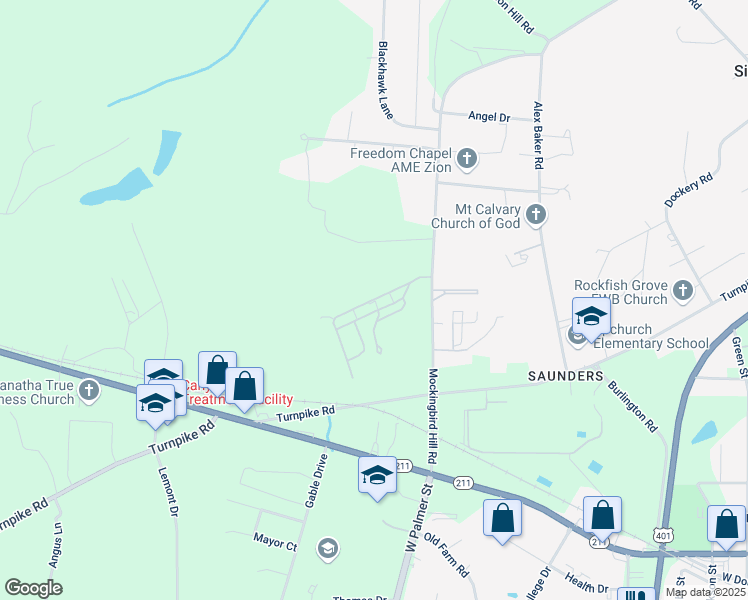 map of restaurants, bars, coffee shops, grocery stores, and more near 116 Sea Gull Drive in Raeford