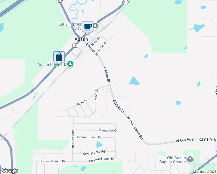 map of restaurants, bars, coffee shops, grocery stores, and more near 1235 East Main Street in Austin