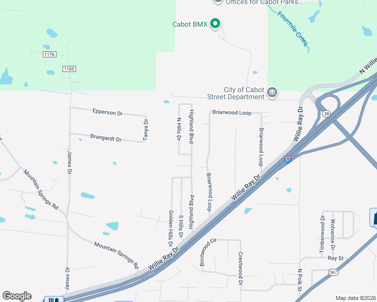 map of restaurants, bars, coffee shops, grocery stores, and more near 1055 Highland Boulevard in Cabot