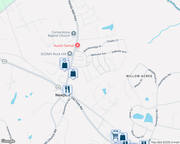 map of restaurants, bars, coffee shops, grocery stores, and more near 5227 Crystal Lakes Drive in Rock Hill