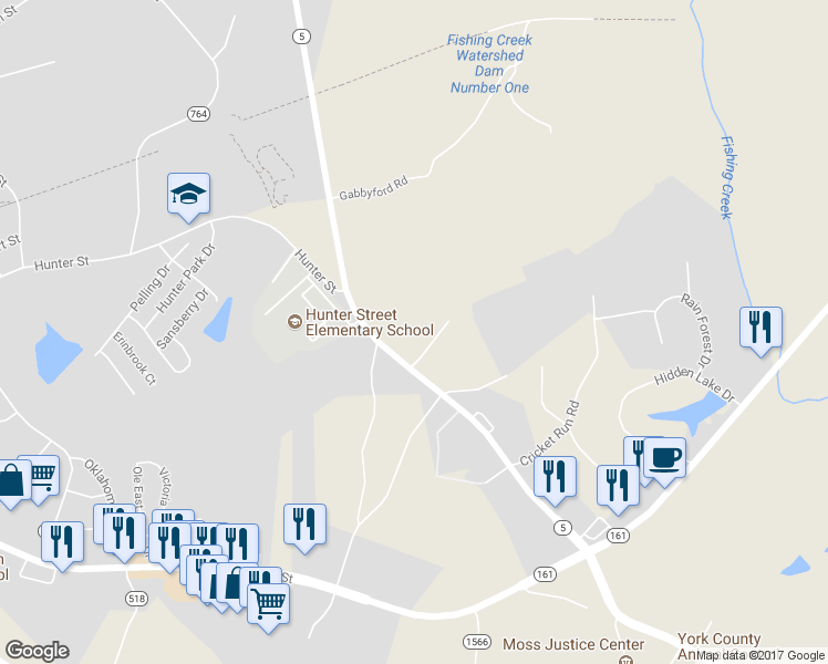 map of restaurants, bars, coffee shops, grocery stores, and more near 1330 Alexander Love Highway in York