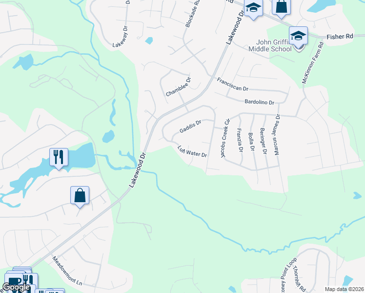 map of restaurants, bars, coffee shops, grocery stores, and more near 2500 Sickle Way in Fayetteville