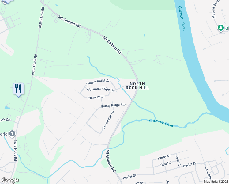 map of restaurants, bars, coffee shops, grocery stores, and more near 4503 Chestwood Court in Rock Hill