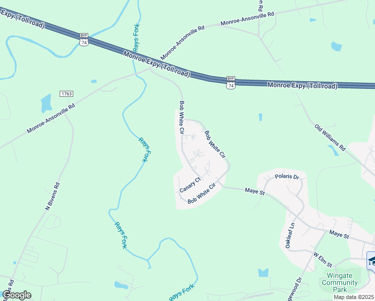 map of restaurants, bars, coffee shops, grocery stores, and more near 3103 Bob White Circle in Wingate