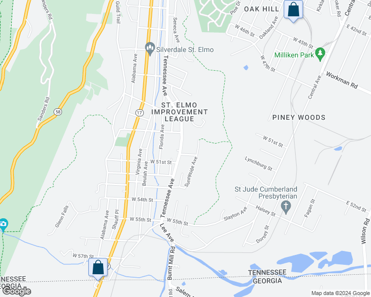 map of restaurants, bars, coffee shops, grocery stores, and more near 4910 Tennessee Avenue in Chattanooga