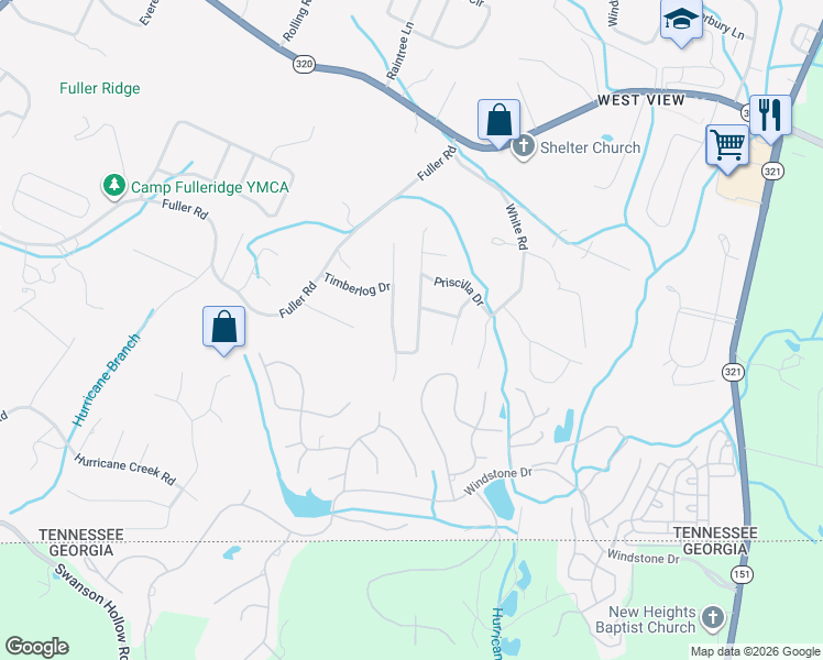 map of restaurants, bars, coffee shops, grocery stores, and more near 560 Elizabeth Crest Road in Chattanooga