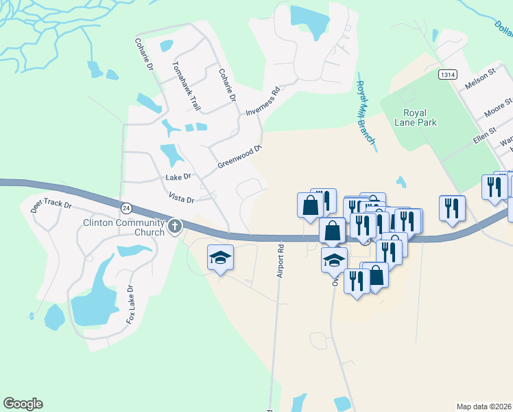 map of restaurants, bars, coffee shops, grocery stores, and more near 1720 Sunset Avenue in Clinton
