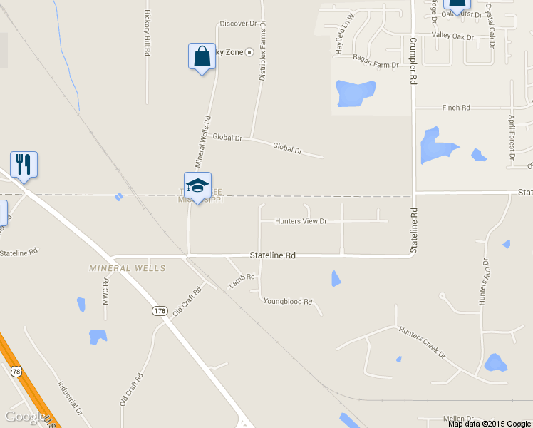 map of restaurants, bars, coffee shops, grocery stores, and more near 9076 Hunters Ridge Drive in Olive Branch