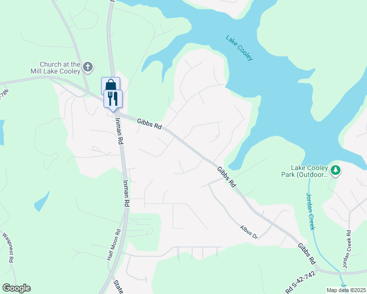 map of restaurants, bars, coffee shops, grocery stores, and more near 242 Gibbs Road in Wellford