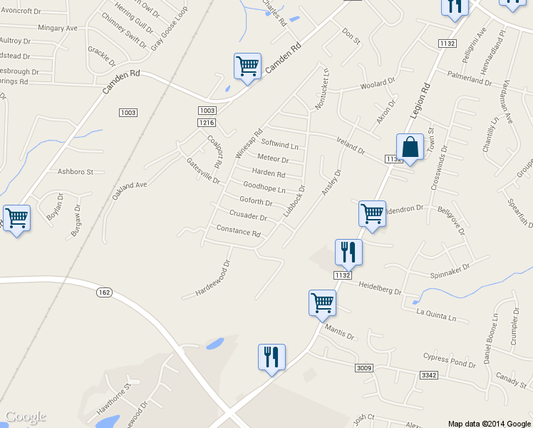 map of restaurants, bars, coffee shops, grocery stores, and more near 3820 Crusader Drive in Hope Mills