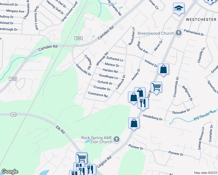 map of restaurants, bars, coffee shops, grocery stores, and more near 3820 Crusader Drive in Hope Mills