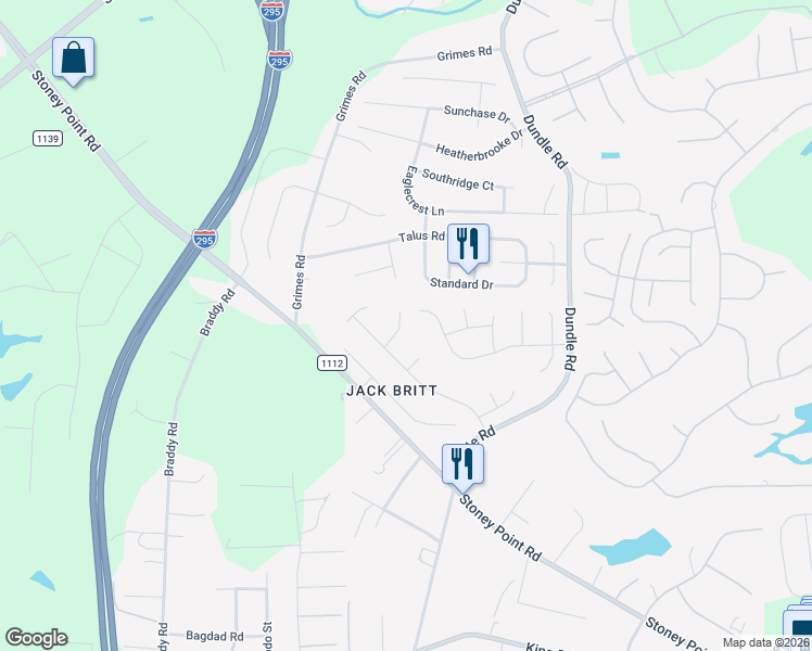 map of restaurants, bars, coffee shops, grocery stores, and more near 3516 Manorbridge Court in Fayetteville