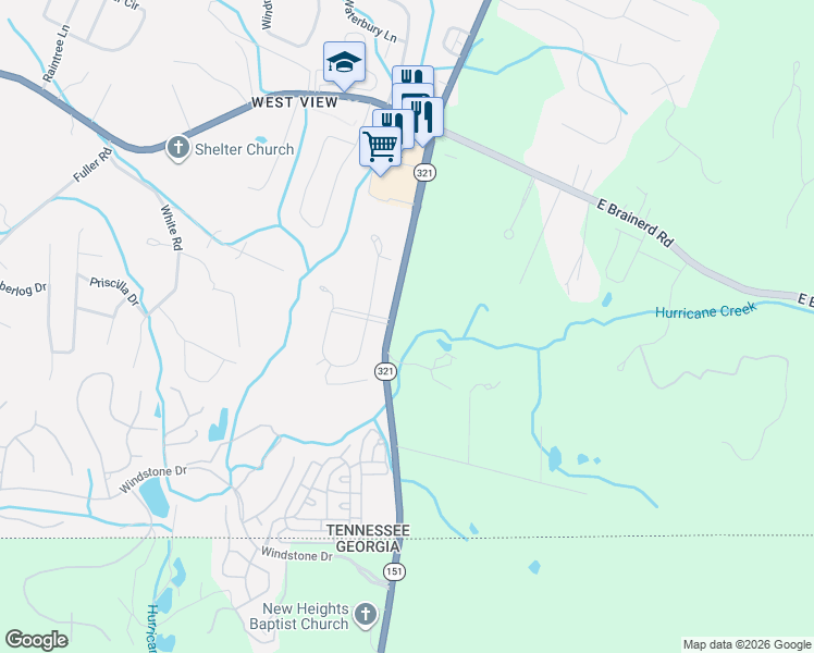 map of restaurants, bars, coffee shops, grocery stores, and more near 1510 Ooltewah Ringgold Rd in Ooltewah