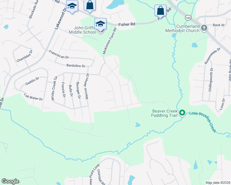 map of restaurants, bars, coffee shops, grocery stores, and more near 6224 Jacobs Creek Circle in Hope Mills
