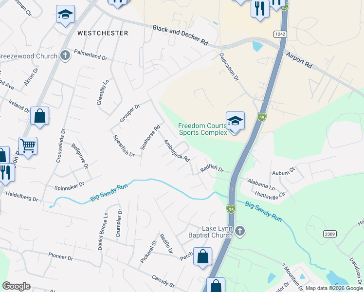 map of restaurants, bars, coffee shops, grocery stores, and more near 232 Porpoise Circle in Fayetteville