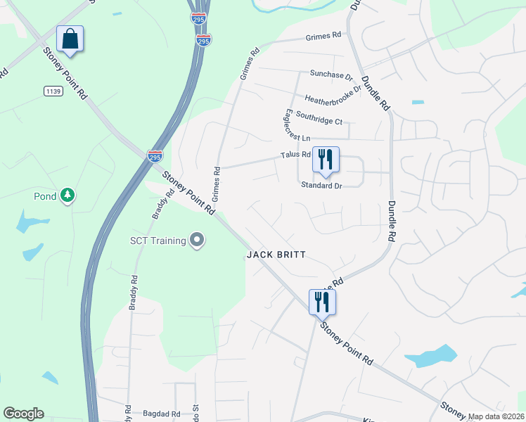 map of restaurants, bars, coffee shops, grocery stores, and more near 3437 Broomsgrove Drive in Fayetteville