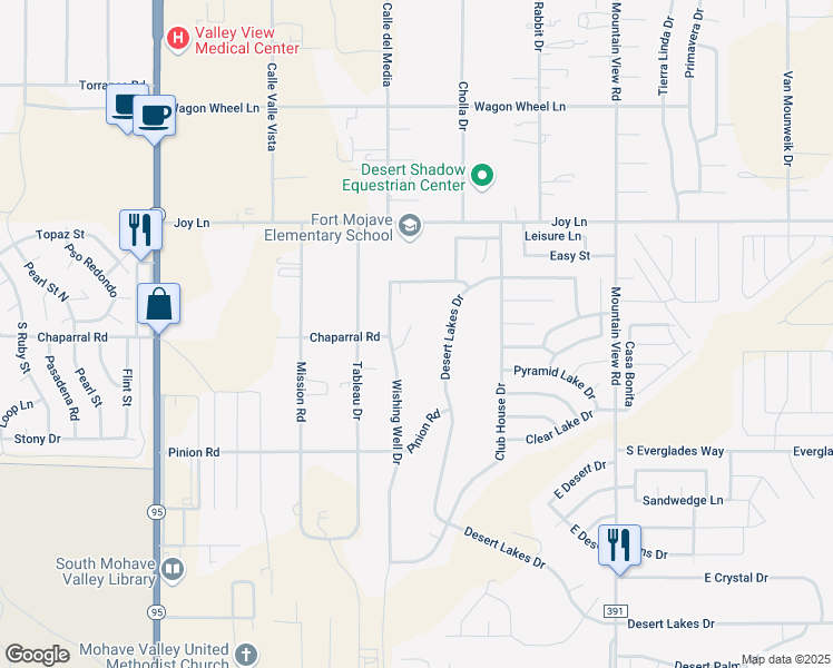 map of restaurants, bars, coffee shops, grocery stores, and more near 5618 Wishing Place in Fort Mohave